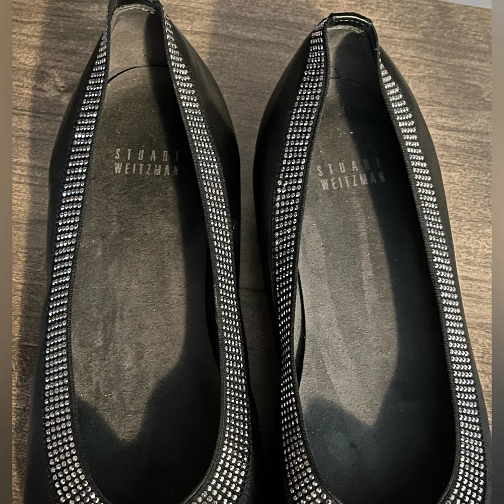 Stuart Weitzman Black Leather Embellished Ballet Flats SZ 8 - Picture 7 of 13